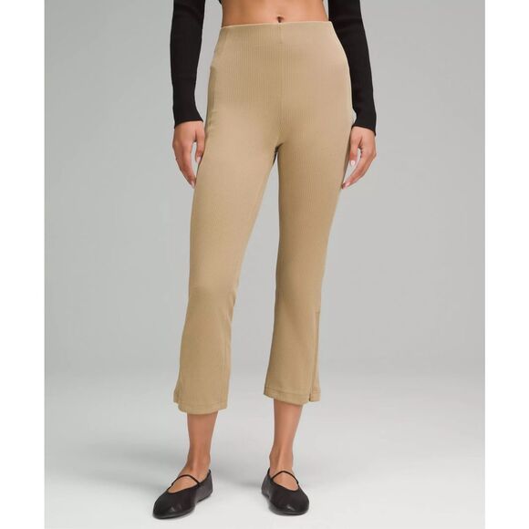 Lululemon Ribbed Softstreme Zip-Leg High-Rise Cropped Pant 25" Filbert Tan Size - Picture 1 of 7